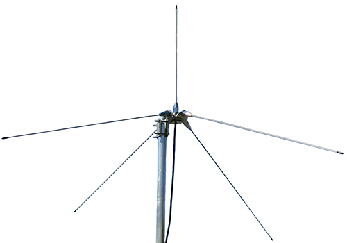 VHF monocone with ground plane, stainless steel, 118-136MHz or 144-174MHz, field trim, 50W, 2.1dBi, BNC male – 1.2m