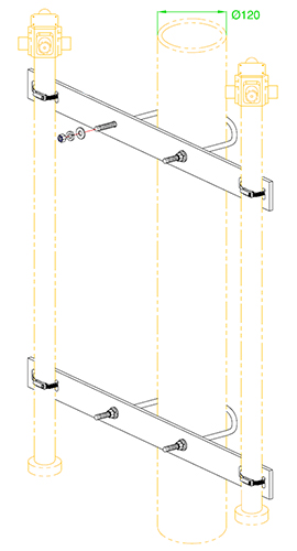 Power divider clamp, large, Duragal – Power Divider Dia. 40mm and mount mast dia. 120mm