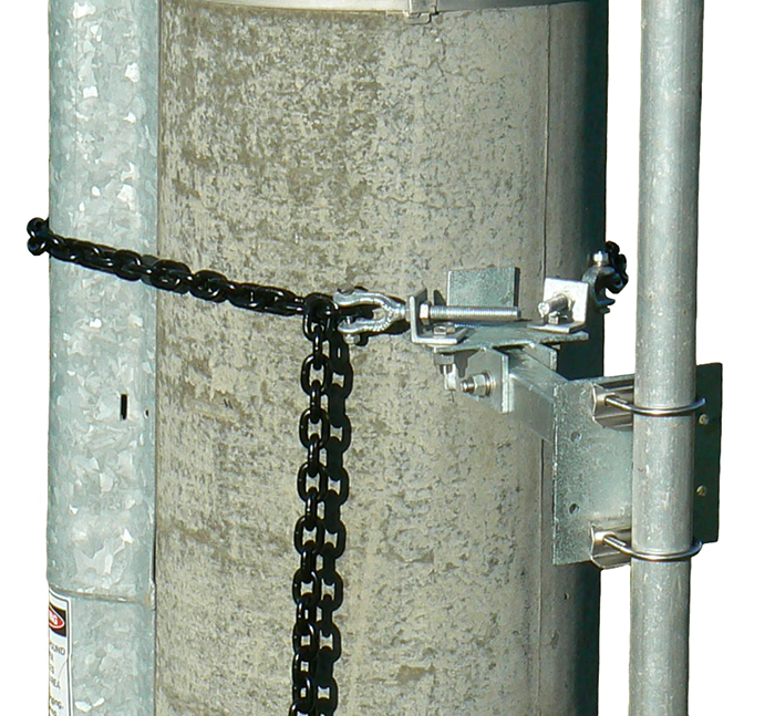 Stand-off chain bracket, galvanised steel – 300mm stand-off to suit any size pole up to 1.1m diameter