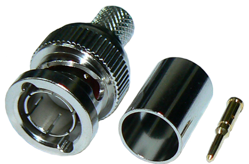 BNC male crimp connector for RG6 quad shield, coaxial cable, DC-4 GHz, 50 Ohms – nickel plated