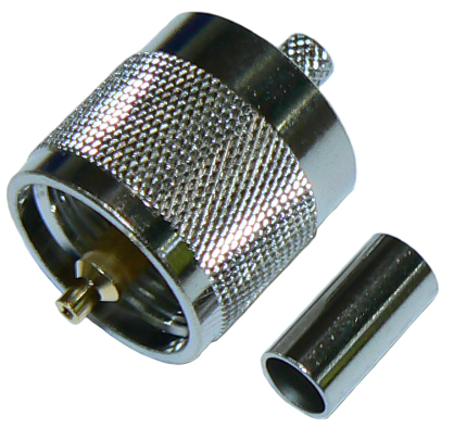 UHF male PL259, crimp connector for MIL-SPEC RG58 coaxial cable, 50 Ohms – nickel plated