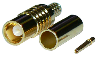 MCX female crimp connector for MIL-SPEC RG174A/U minature, stranded core, solid PE dielectric cable DC-6 GHz, 50 Ohms – gold plated