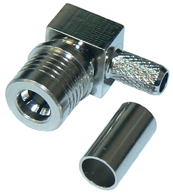 QMA ‘quick-lock’ right-angle male connector for RG58 coaxial cable