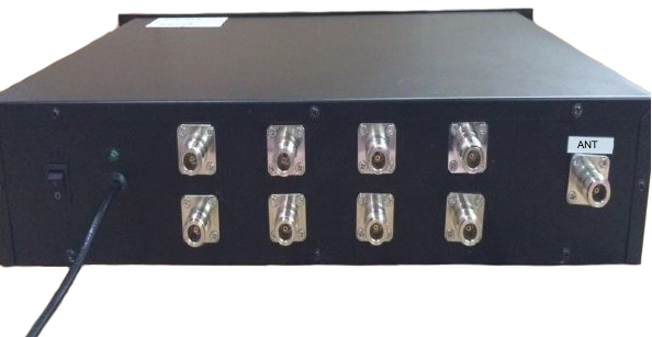 VHF 8-way RX multicoupler, 136-174MHz, 5MHz bandwith.>20dB port isolation. 240 volt power input.